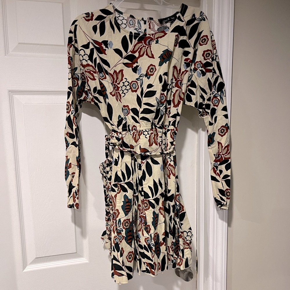 NWOT Jacquie the Label Boho Cotton Floral Tie Mini Dress with Pleats Medium